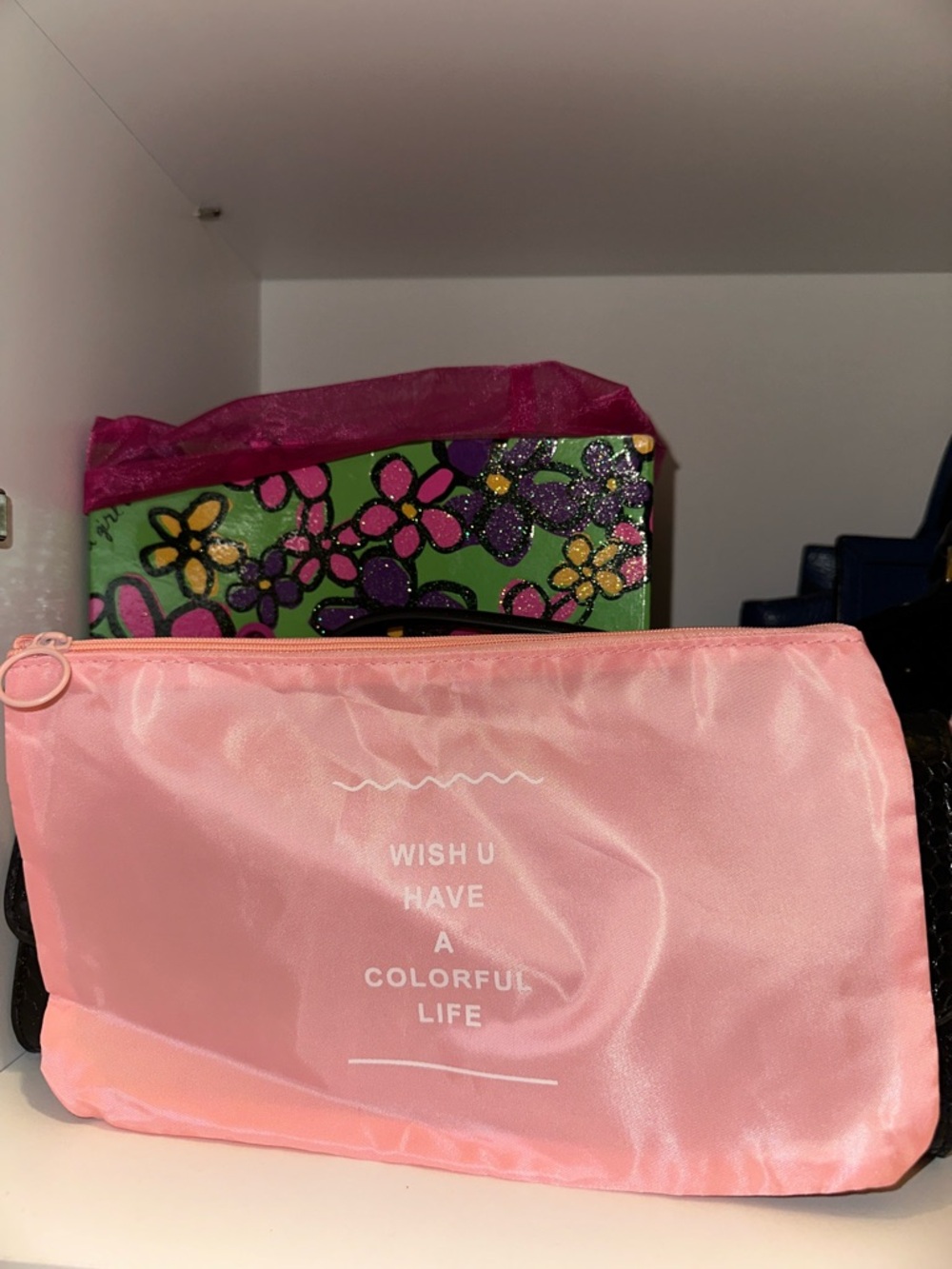 Pink Satin Zip Pouch - Lightweight Cosmetic Bag